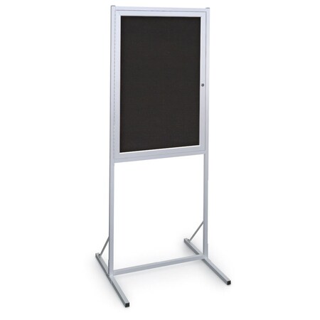 United Visual Products Sliding Door Indoor Enclosed Corkboard, 4 UV9025ACS4824-SATIN-BLACK